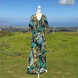One season Australia Blue Paisley Boho Beach Costal Cotton Maxi Dress XS